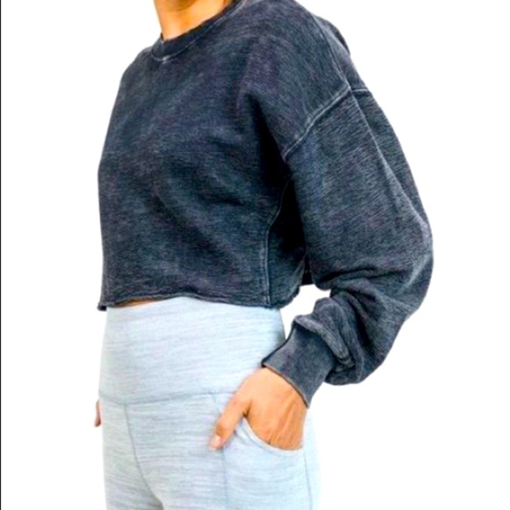 Cropped black terry sweatshirt